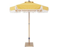 sweeek - Rechte parasol met franjes 2m stalen mast met houteffect upf 30+ - hossegor