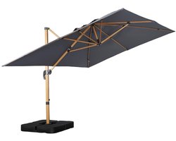 sweeek - Rechthoekige zweefparasol 4x3m met houtlook mast + ballasttegels 50x50cm - wimereux + fixeo