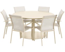 sweeek - Ronde aluminium tuintafel met 6 tuinstoelen - oreva en buffalo