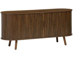 sweeek - Scandinavisch tv-meubel, 2 schuifdeuren, 4 vakken, gegroefd houteffect, 120cm