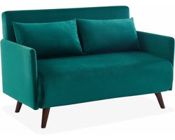 sweeek - Scandinavische 2-zits fluwelen slaapbank - panam - houten poten, zitbank, verstelbare rugleuning
