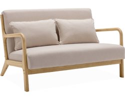 sweeek - Scandinavische 2-zitsbank naturelkleurig hout en stof - lorens