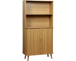 sweeek - Scandinavische boekenkast, 2 schuifdeuren, 4 niveaus, geribbeld hout effect, l 80 x d 45 x h 180cm
