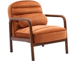 sweeek - Scandinavische fauteuil in met walnoot gebeitst heveahout en velours