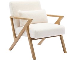 sweeek - Scandinavische fauteuil van naturelkleurig hout en imitatiebonteffect - antoine