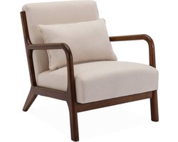 sweeek - Scandinavische fauteuil walnootkleurig hout en stof - lorens