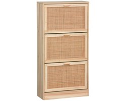 sweeek - Schoenenkast met 3 kleplades rotan en houteffect 60cm - camargue