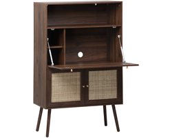 sweeek - Secretaire bureau kast met houtlook en rotan - bohème