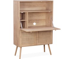 sweeek - Secretaire bureau kast met houtlook en rotan - bohème