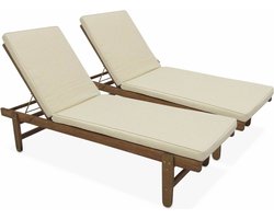 sweeek - Set van 2 acacia ligstoelen - arequipa - ligstoelen met kussens en wielen, multi-positioneel