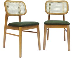 sweeek - Set van 2 boheemse stoelen van rubberhout met vlechtwerk - mani