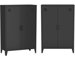 sweeek - Set van 2 industriële metalen kasten 2 vakken 2 deuren 75cm - soho