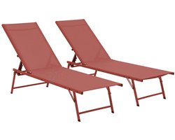 sweeek - Set van 2 ligbedden van textileen met verstelbare rugleuning 4 posities - tropea