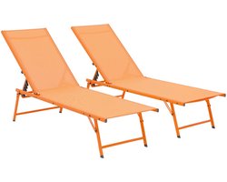 sweeek - Set van 2 ligbedden van textileen met verstelbare rugleuning 4 posities - tropea