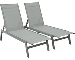sweeek - Set van 2 ligstoelen in textileen en metaal, 5 posities - flora