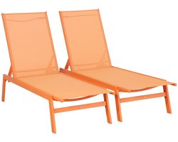 sweeek - Set van 2 ligstoelen in textileen en metaal, 5 posities - flora