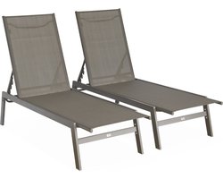 sweeek - Set van 2 ligstoelen in textileen en metaal, 5 posities - flora