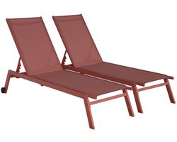 sweeek - Set van 2 ligstoelen van aluminium en textiel met meerdere standen en wieltjes - elsa