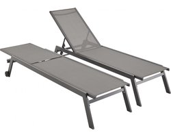 sweeek - Set van 2 ligstoelen van aluminium en textiel met meerdere standen en wieltjes - elsa