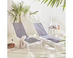 sweeek - Set van 2 ligstoelen van aluminium en textiel met meerdere standen en wieltjes - elsa