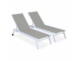 sweeek - Set van 2 ligstoelen van aluminium en textiel met meerdere standen en wieltjes - elsa