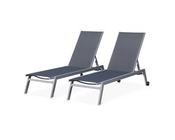sweeek - Set van 2 ligstoelen van aluminium en textiel met meerdere standen en wieltjes - elsa