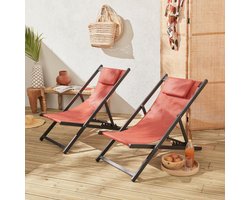 sweeek - Set van 2 ligstoelen van aluminium en textileen met hoofdkussen, standstoel - gaia