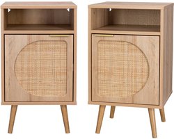 sweeek - Set van 2 nachtkastjes, eva, hout- en rietmotief, l40 x b39 x h70cm