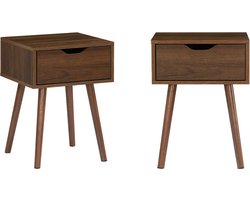 sweeek - Set van 2 nachtkastjes in walnootkleurig hout, 1 lade