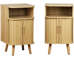 sweeek - Set van 2 nachtkastjes met 2 schuifdeuren + 1 gegroefd vak met houteffect, b 40 x d 40 x h 70cm