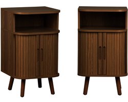 sweeek - Set van 2 nachtkastjes met 2 schuifdeuren + 1 gegroefd vak met houteffect, b 40 x d 40 x h 70cm