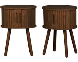 sweeek - Set van 2 ovale nachtkastjes met 2 schuifdeuren, gegroefd houteffect, l40 x b34 x h548cm