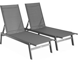 sweeek - Set van 2 textilene en metalen ligstoelen, 5 posities