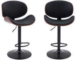 sweeek - Set van 2 verstelbare barkrukken met gebogen houtdecor en kunstleer - l 53 p 51 x h 95-116cm - dwight
