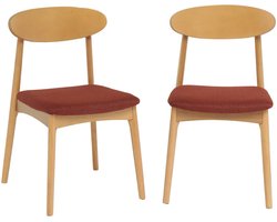 sweeek - Set van 2 vintage stoelen van naturelkleurig rubberhout en stof - aria