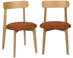sweeek - Set van 2 vintage stoelen van rubberhout naturelkleurig en getextureerde stof - victoire