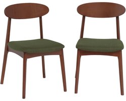 sweeek - Set van 2 vintage stoelen van walnootkleurig rubberhout en stof - aria