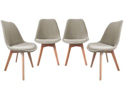 sweeek - Set van 4 corduroy scandinavische stoelen, poten van beukenhout - nils