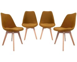 sweeek - Set van 4 corduroy scandinavische stoelen, poten van beukenhout - nils