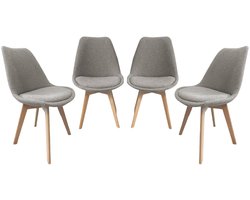 sweeek - Set van 4 getextureerde bouclé scandinavische stoelen poten van beukenhout - nils