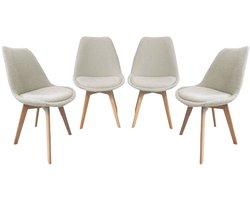 sweeek - Set van 4 getextureerde bouclé scandinavische stoelen poten van beukenhout - nils