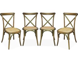sweeek - Set van 4 houten bistrostoelen, vintage, rotan zitting, stapelbaar