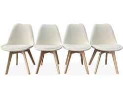 sweeek - Set van 4 scandinavische stoelen met bouclé, poten van beukenhout - nils