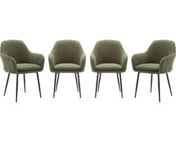 sweeek - Set van 4 stoelen in corduroy met matzwarte metalen poten, l 57 x d 59 x h 84,5