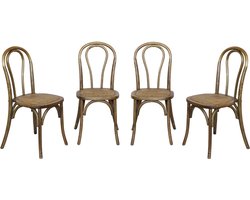 sweeek - Set van 4 vintage houten stoelen met rotan zitting en afgeronde rugleuning, l 48 x d 49,5 x h 90cm