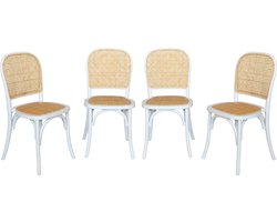 sweeek - Set van 4 vintage houten stoelen met zitting en rugleuning van rotan, l 44,5 x d 48 x h 89,5 cm