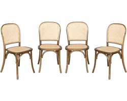 sweeek - Set van 4 vintage houten stoelen met zitting en rugleuning van rotan - montparnasse