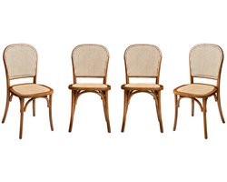 sweeek - Set van 4 vintage houten stoelen met zitting en rugleuning van rotan - montparnasse