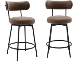 sweeek - Set van twee barstoelen met draaibare zitting van zwart metaal en kunstleer - iris