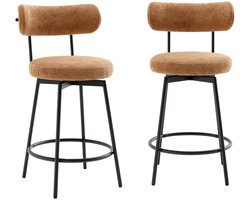 sweeek - Set van twee barstoelen met draaibare zitting van zwart metaal en stof - iris